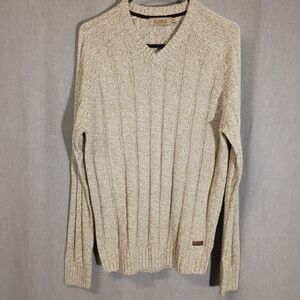 PG Field Heavy Chunky Cable Knit V-Neck Fisherman Rib Jumper Sweater Men's Med.